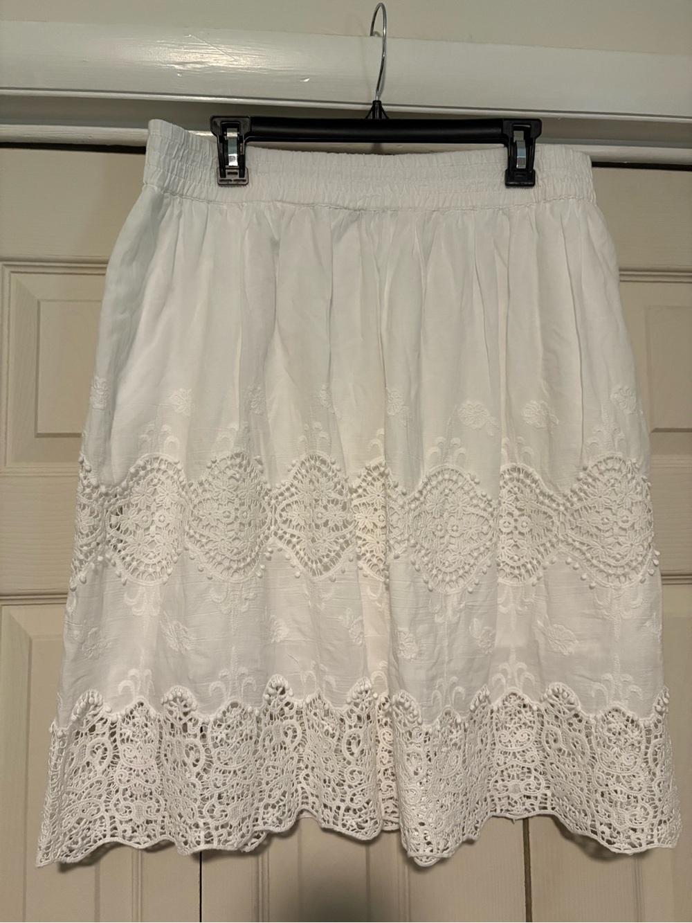 Grace Elements White Cotton Lace Skirt | Eyelet Embroidered Boho Midi